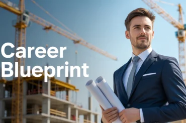 A real estate developer reviewing blueprints at a construction site.